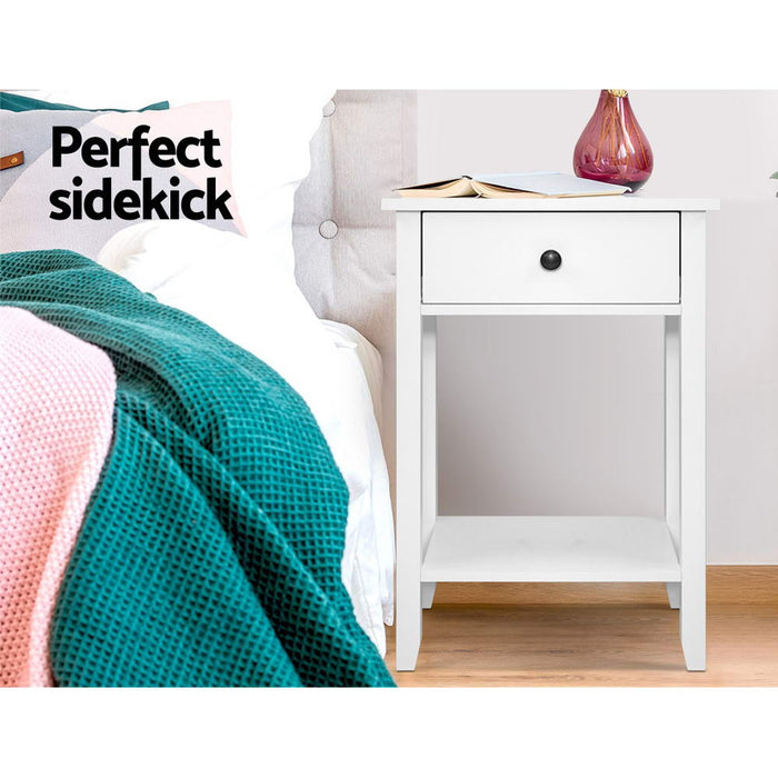 Simplico Tall Wooden Bedside Table in White | Slim Coffee Table Stand