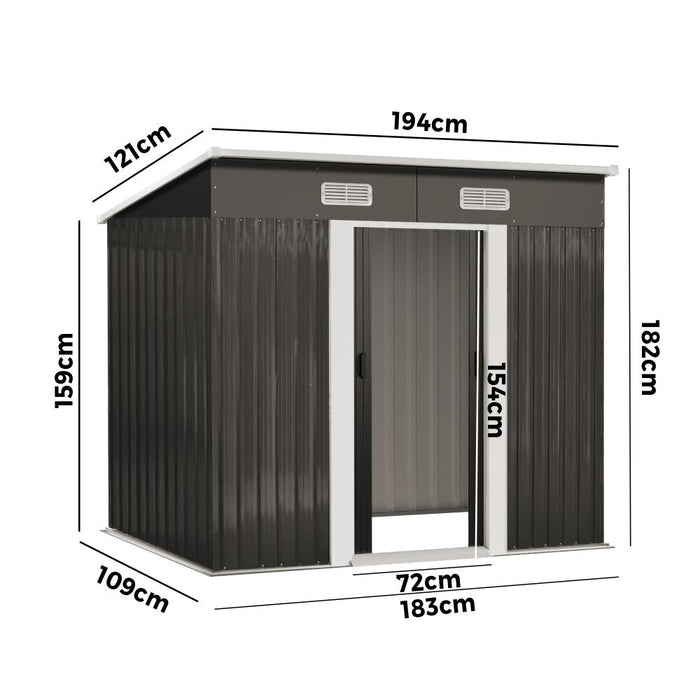 Forte Outdoor Metal 1.94x1.21M Garden Shed w Air Vents | High Quality Storage Garden Shed in Dark Grey