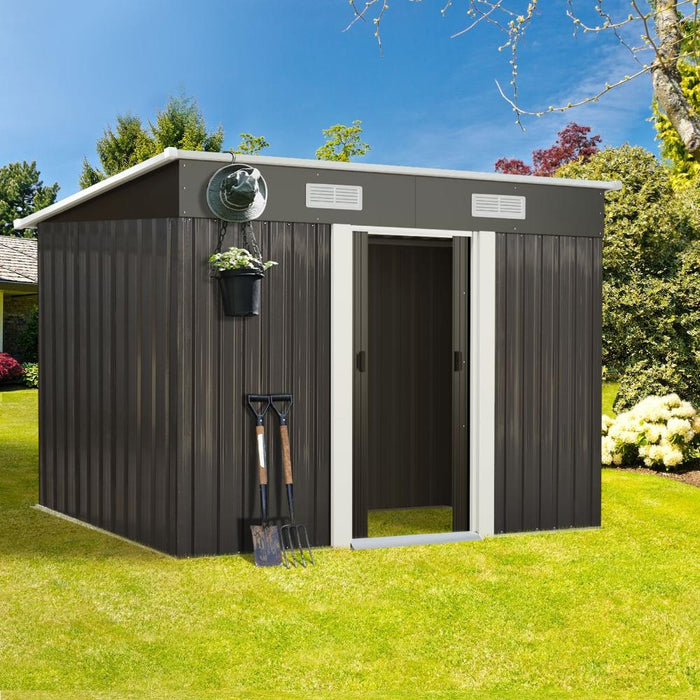 Forte Outdoor Metal 2.38x1.31M Garden Shed | High Quality Storage Garden Shed in Dark Grey