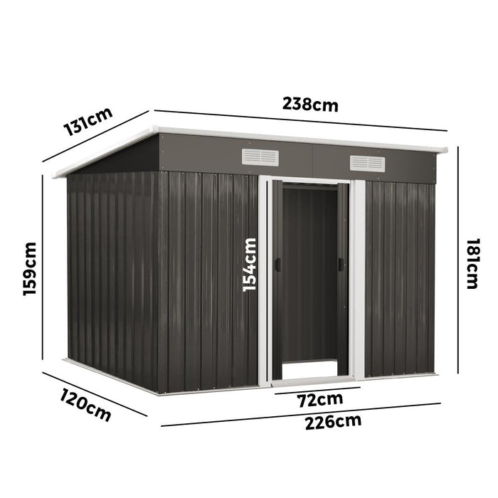 Forte Outdoor Metal 2.38x1.31M Garden Shed | High Quality Storage Garden Shed in Dark Grey