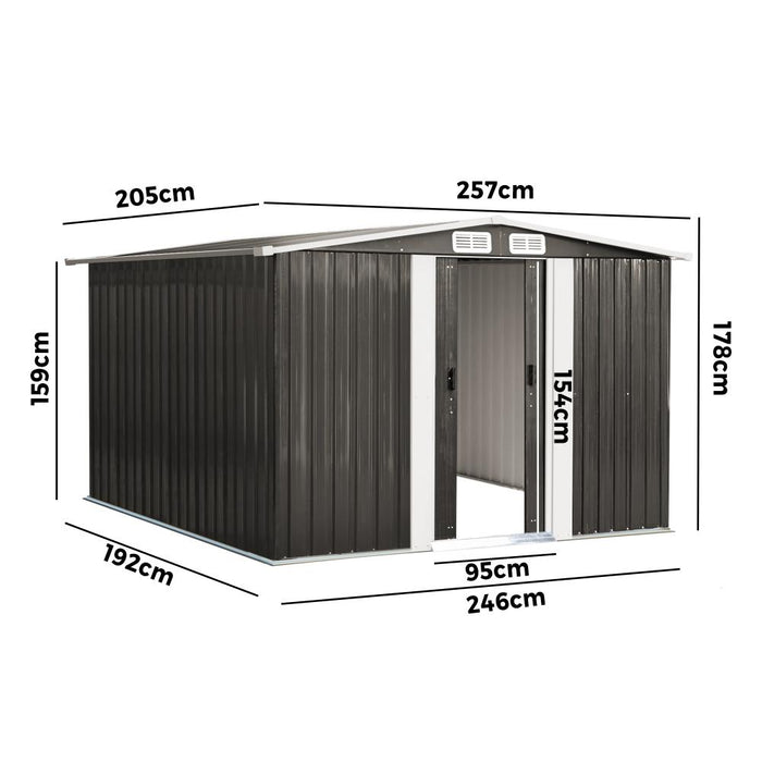 Forte Outdoor Metal 2.57x2.05M Garden Shed | High Quality Storage Garden Shed in Dark Grey