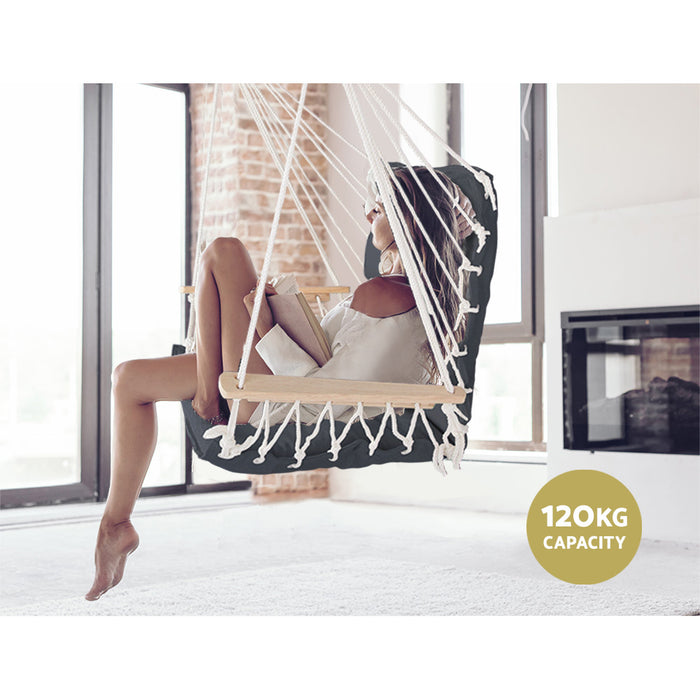 Natura Deluxe Hammock Swing Chair | Fun Relaxing Hanging Hammock Chair in Grey