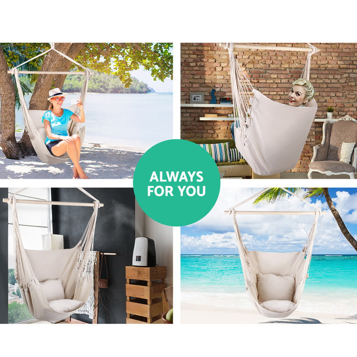 Natura Padded Comfy Hammock Swing Chair | Fun Relaxing Hanging Hammock Chair in Cream