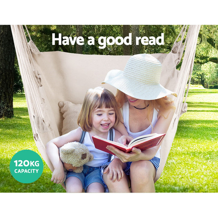 Natura Padded Comfy Hammock Swing Chair | Fun Relaxing Hanging Hammock Chair in Cream