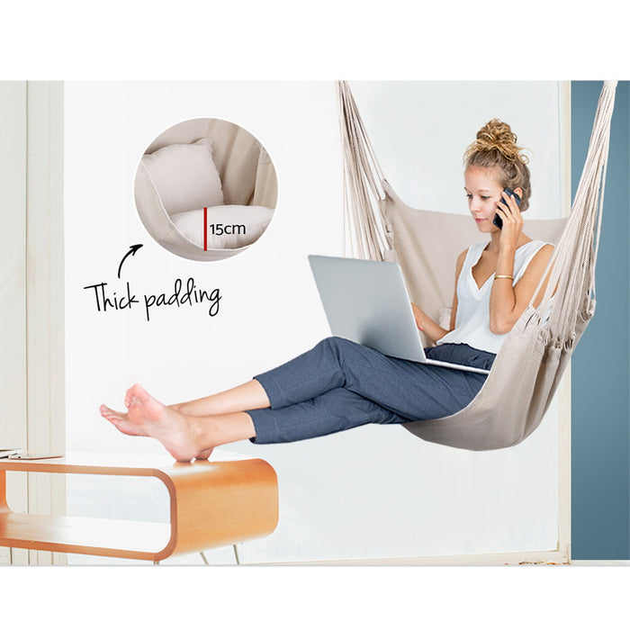 Natura Padded Comfy Hammock Swing Chair | Fun Relaxing Hanging Hammock Chair in Cream