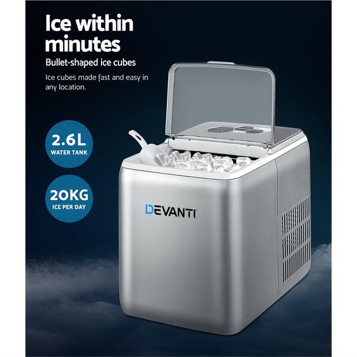Portable Premium 2.6L Ice Maker Machine | Silver Countertop Ice cube Making Machine