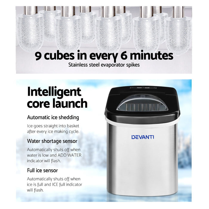 Portable Premium 2.4L Ice Maker Machine | Stainless Steel Countertop Ice cube Machine