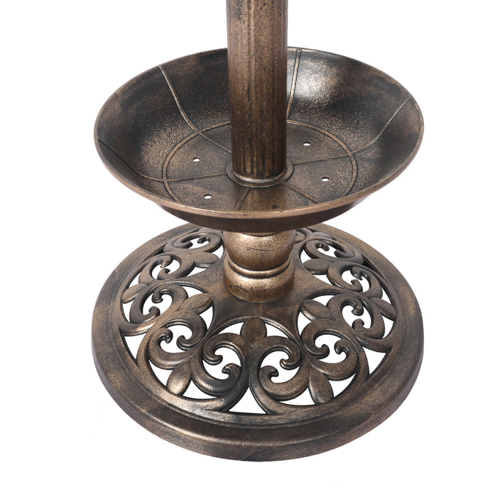 Solar Light Outdoor Garden Bird Bath Feeder in Bronze