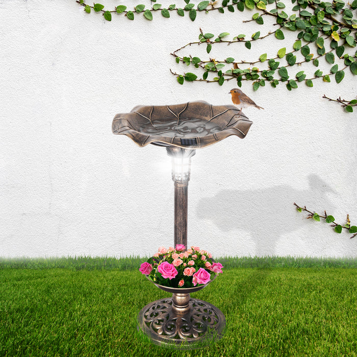 Solar Light Outdoor Garden Bird Bath Feeder in Bronze