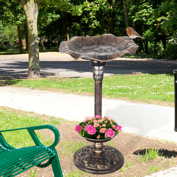 Solar Light Outdoor Garden Bird Bath Feeder in Bronze