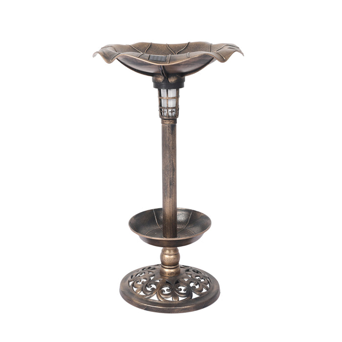 Solar Light Outdoor Garden Bird Bath Feeder in Bronze