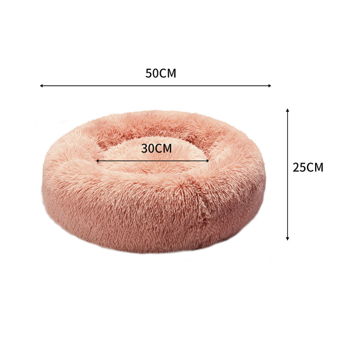 Pawzee Pet Bed Cat Dog Donut Nest Calming Kennel Bed in Pink Small