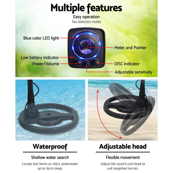 2 Detection Mode LCD Screen 6.5kHz Metal Detector with Headphones in Black