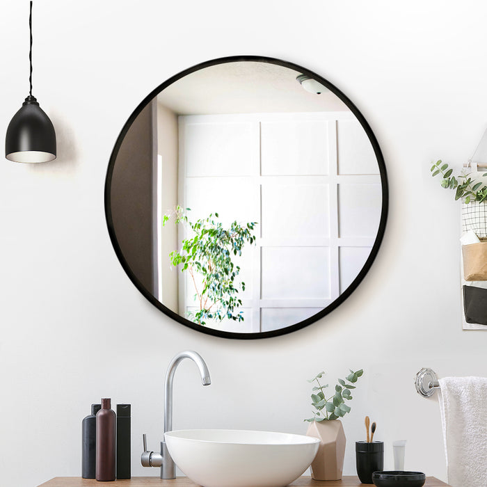 Starque 60cm Black Sleek Round Wall Mirror | Hanging Black Wall Mirror