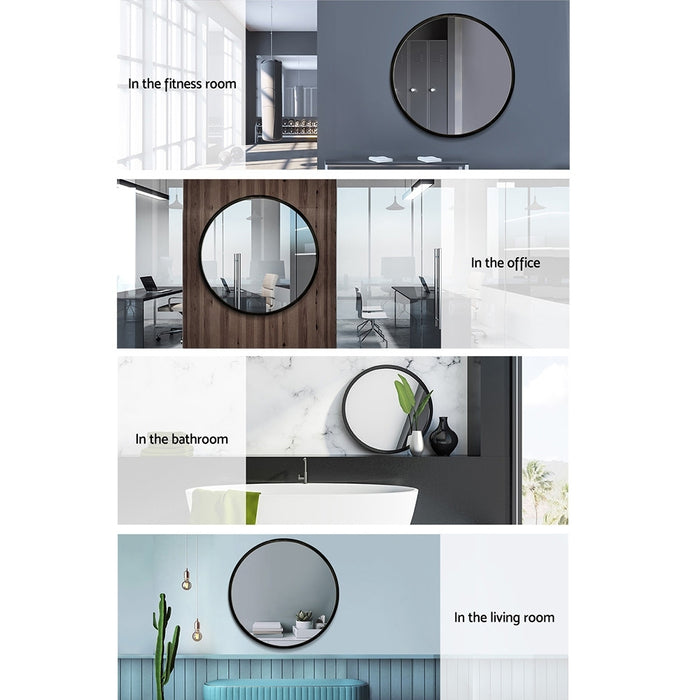 Starque Black 70cm Round Wall Hung Mirror | Modern Bathroom or Bedroom Makeup Mirror