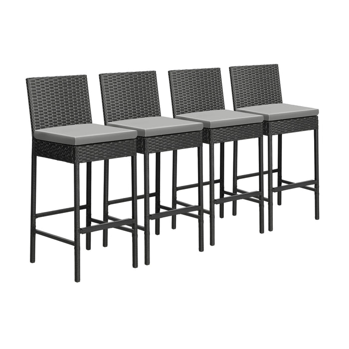 Carlo Set of Four Outdoor Wicker Bar Stools | Black Rattan Chair Set by Livsip