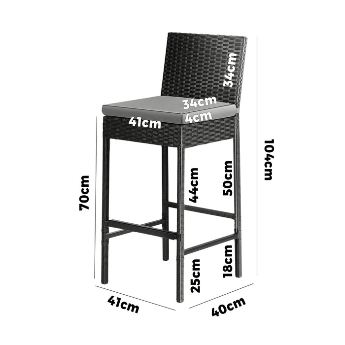 Carlo Set of Four Outdoor Wicker Bar Stools | Black Rattan Chair Set by Livsip