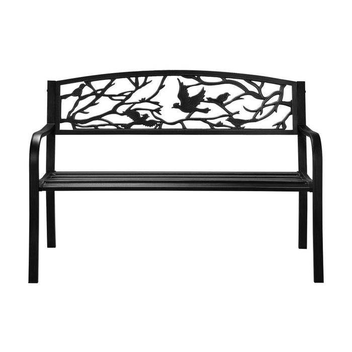Cast Iron & Steel Bird Design Garden Bench | Outdoor Backyard Garden Bench in Black