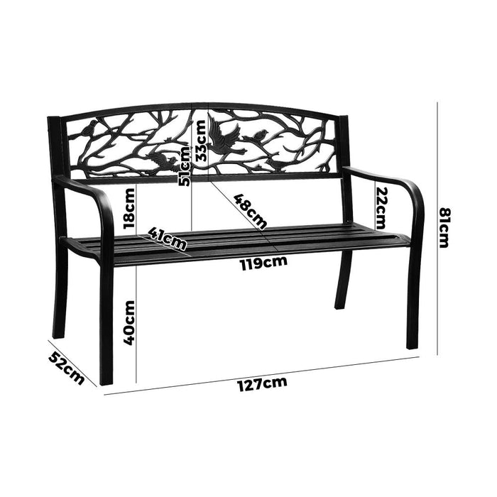 Cast Iron & Steel Bird Design Garden Bench | Outdoor Backyard Garden Bench in Black