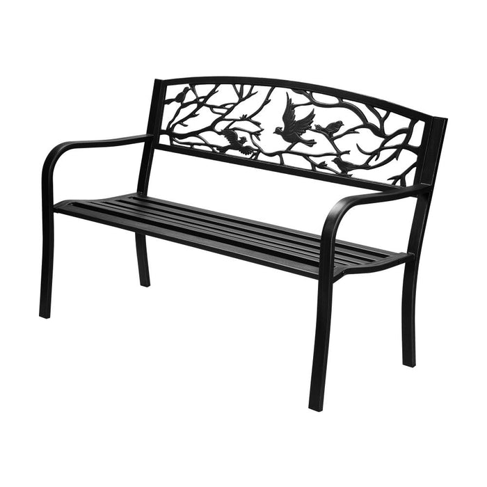 Cast Iron & Steel Bird Design Garden Bench | Outdoor Backyard Garden Bench in Black