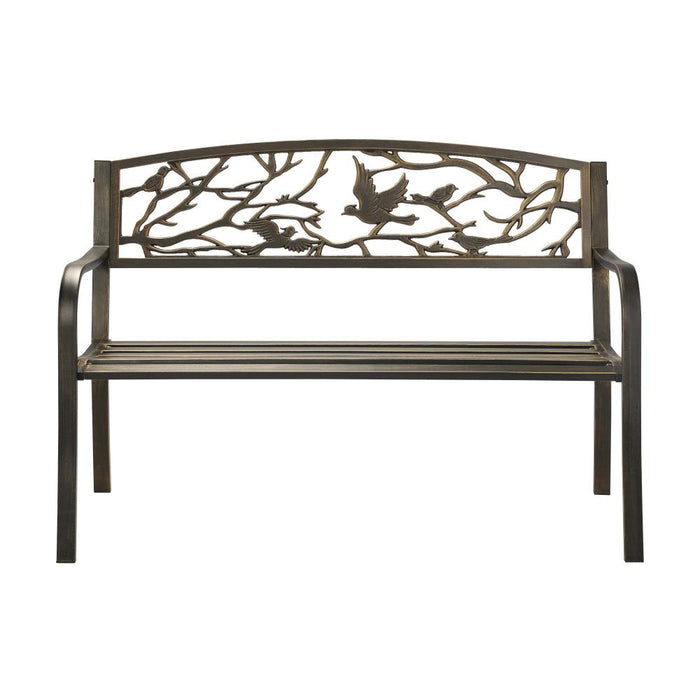 Cast Iron & Steel Bird Design Garden Bench | Outdoor Backyard Garden Bench in Bronze