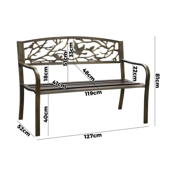 Cast Iron & Steel Bird Design Garden Bench | Outdoor Backyard Garden Bench in Bronze