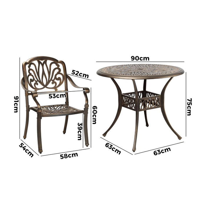Astano High Quality Vintage Cast Aluminium Outdoor Patio Set | Durable Heavy Metal Outdoor Table Chair Set | 2 Sizes - 2 Designs