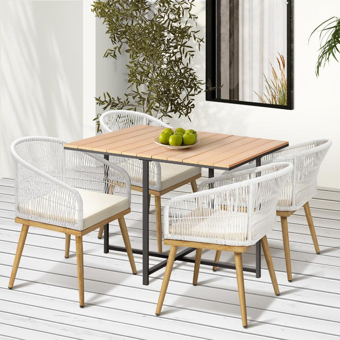 Designer Nuvo 5pc Modern Table and Chair Outdoor Set | Soft Cushioned Chairs and Table Patio Furniture Set in Four Models