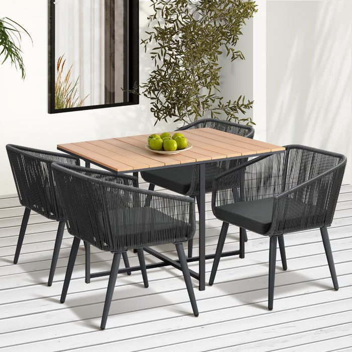 Designer Nuvo 5pc Modern Table and Chair Outdoor Set | Soft Cushioned Chairs and Table Patio Furniture Set in Four Models