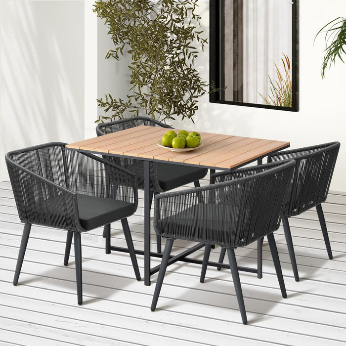 Designer Nuvo 5pc Modern Table and Chair Outdoor Set | Soft Cushioned Chairs and Table Patio Furniture Set in Four Models