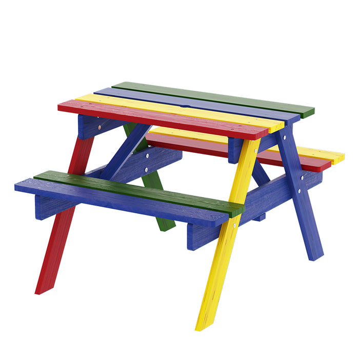 Funzee Colourful Kids Outdoor Table and Picnic Bench Seat with Umbrella | Kids Wooden Bench Seats