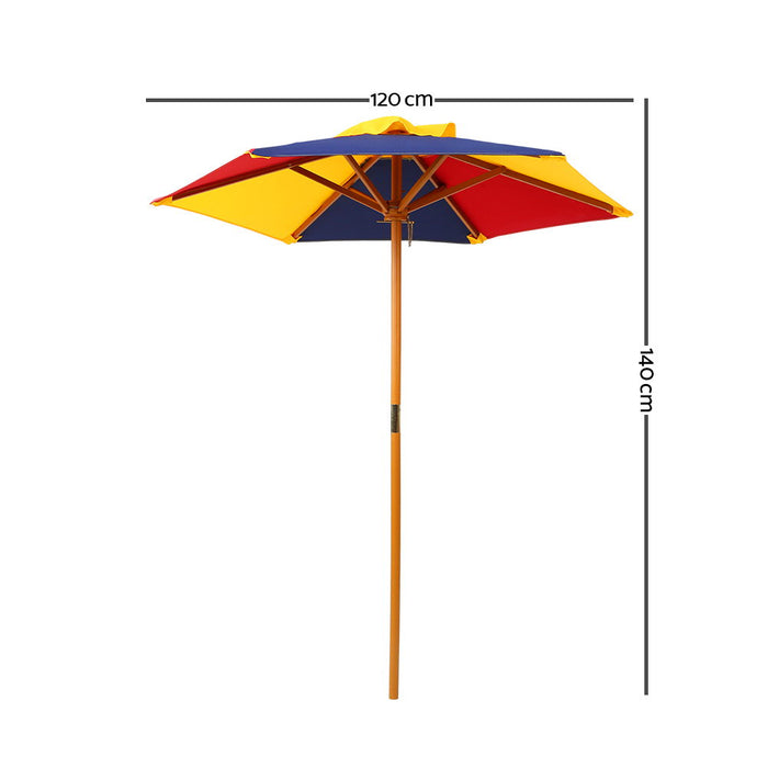 Funzee Kids 4 Seat Colourful Wooden Picnic Table Set with Umbrella