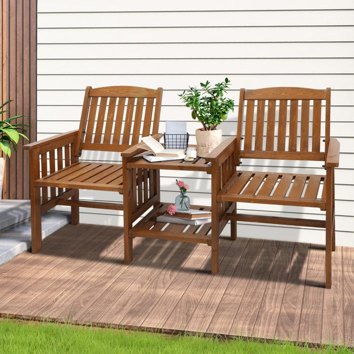 Premium Brown Wooden Loveseat Chair & Table Set | Outdoor Patio Furniture Set by Livsip
