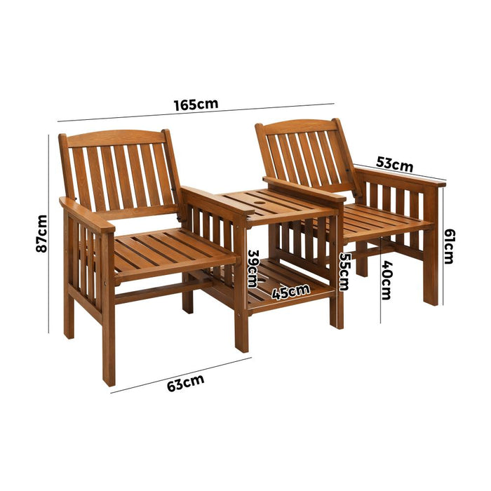 Premium Brown Wooden Loveseat Chair & Table Set | Outdoor Patio Furniture Set by Livsip