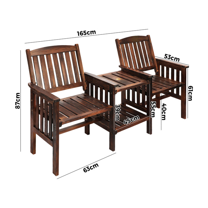 Parma 3pc Outdoor Wooden Table and Chair Set |  Garden Bench Loveseat by Livsip