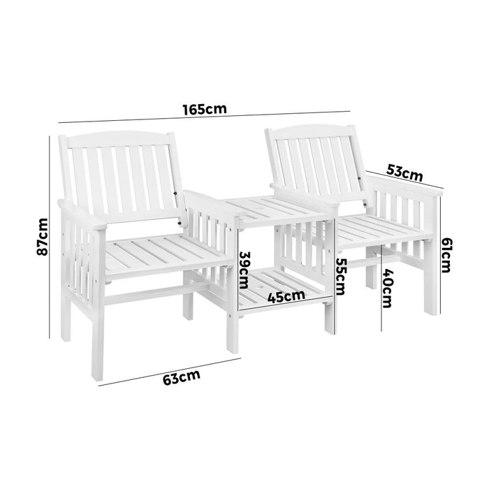Premium White Wooden Loveseat Chair & Table Set | Outdoor Patio Furniture Set by Livsip