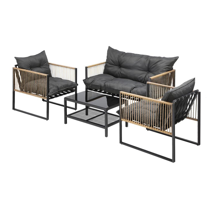 Ulara 4 Piece Outdoor Furniture Patio Set| UV Resistant Wicker Setting | 4pc Lounger Chair Set with Cushions