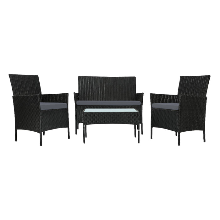 Carlo 4pc Outdoor Wicker Table and Chair Set | Black Rattan Furniture Set with Cushions by Livsip