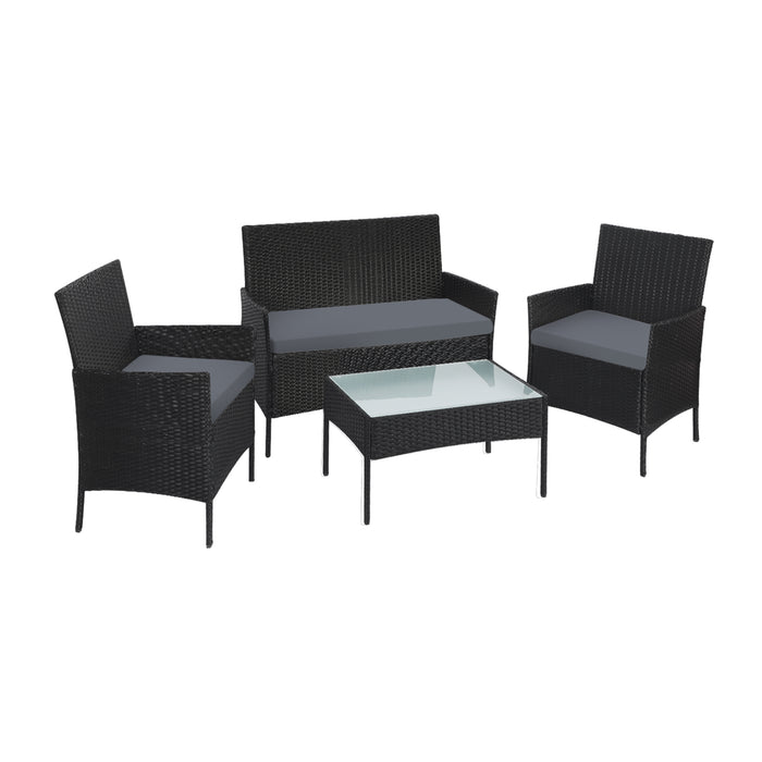 Carlo 4pc Outdoor Wicker Table and Chair Set | Black Rattan Furniture Set with Cushions by Livsip