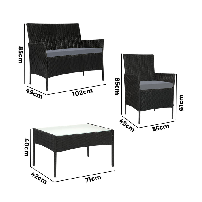 Carlo 4pc Outdoor Wicker Table and Chair Set | Black Rattan Furniture Set with Cushions by Livsip