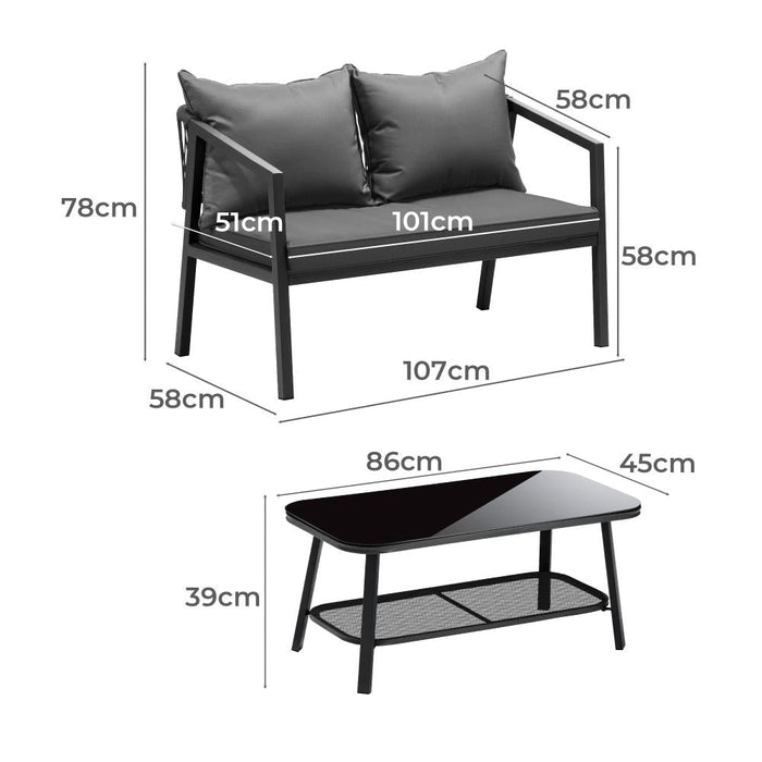 Amaro 2 Piece Outdoor Furniture Patio Set | Balcony Lounge Patio Set with Cushions