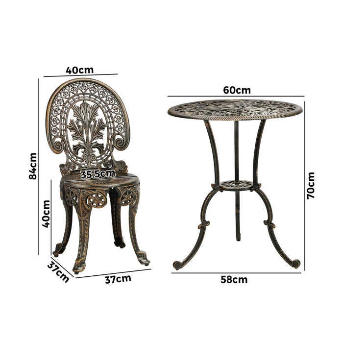Bronze 3pc Outdoor Bistro Table and Chair Set | Cast Aluminum Table Chair Garden Set by Livsip