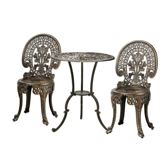Bronze 3pc Outdoor Bistro Table and Chair Set | Cast Aluminum Table Chair Garden Set by Livsip