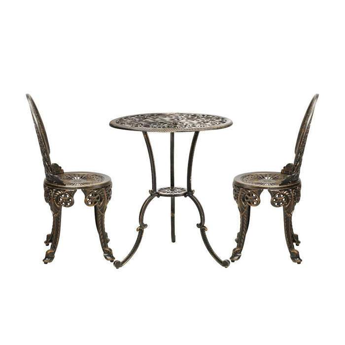Bronze 3pc Outdoor Bistro Table and Chair Set | Cast Aluminum Table Chair Garden Set by Livsip
