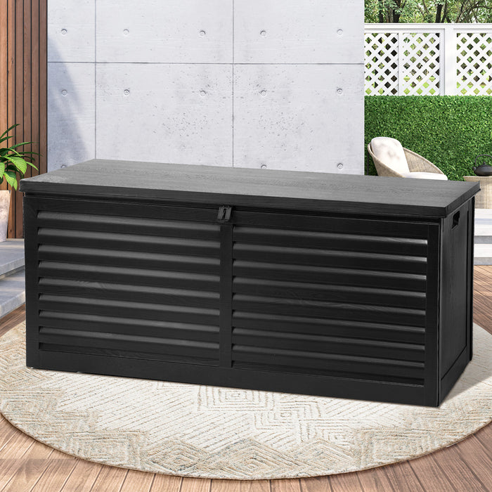 Forte 390L Weatherproof Outdoor Storage Box | Black Lockable Garden or Garage Storage Box by Livsip