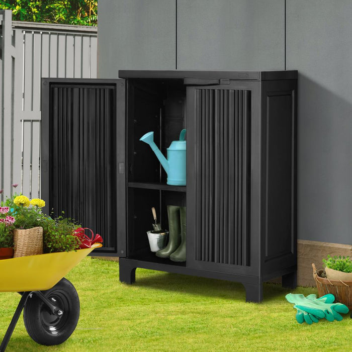 Black Indoor Outdoor Half Storage Cabinet | Garage Garden Cupboard Adjustable & Lockable by Livsip