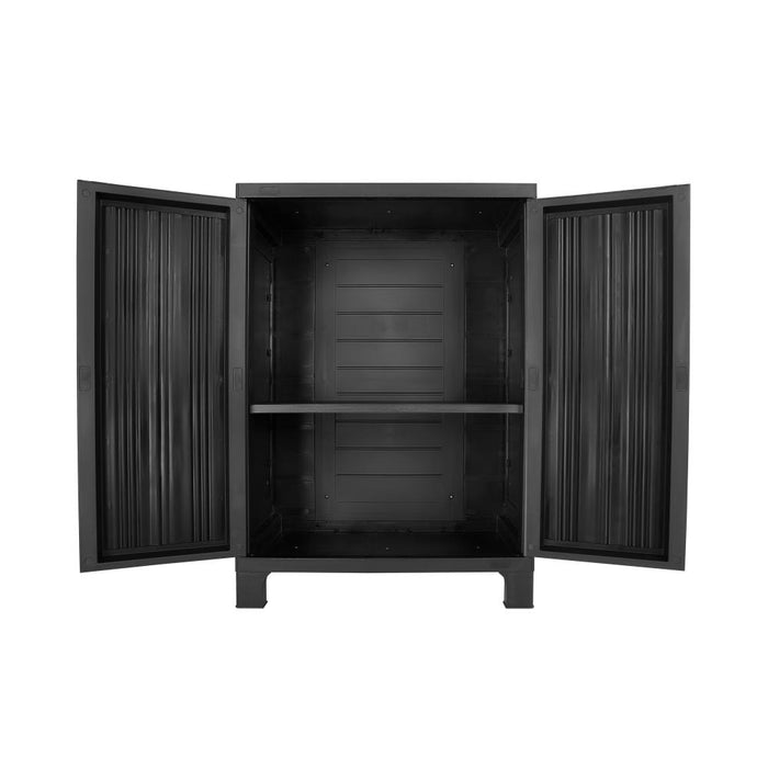 Black Indoor Outdoor Half Storage Cabinet | Garage Garden Cupboard Adjustable & Lockable by Livsip