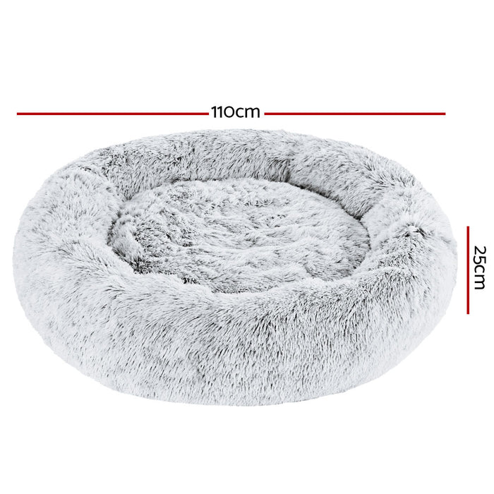Extra Large 110cm Plush Calming Pet Bed | Soft Removable Cover Dog Cat Bed - Charcoal