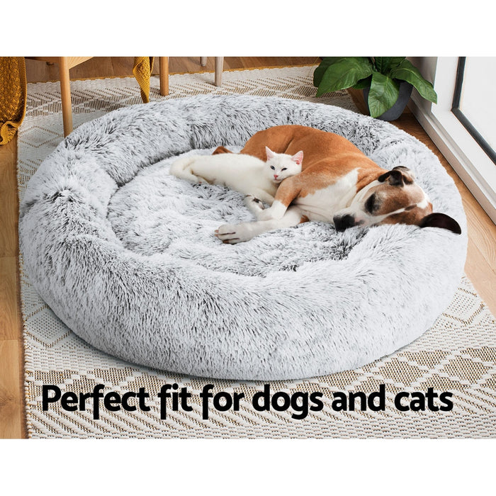 Extra Large 110cm Plush Calming Pet Bed | Soft Removable Cover Dog Cat Bed - Charcoal