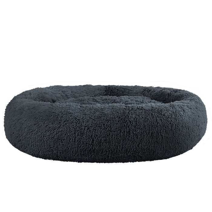 Extra Large 110cm Plush Calming Pet Bed | Soft Removable Cover Dog Cat Bed - Dark Grey